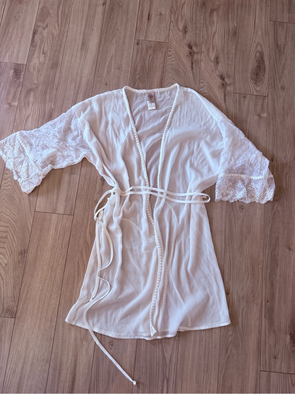 In Bloom Ivory Sheer Kimono with Lace Trim